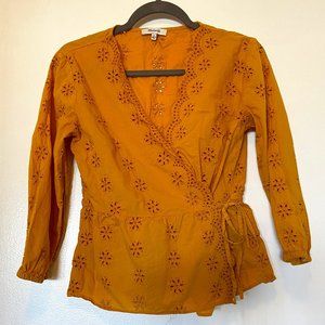 Scalloped Eyelet Wrap Top S